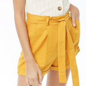 Belted Linen-Blend Paperbag Shorts